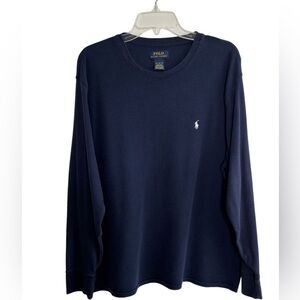 Polo Ralph Lauren 2XL Navy Waffle Knit Long Sleeve Thermal T-Shirt Red Pony Logo